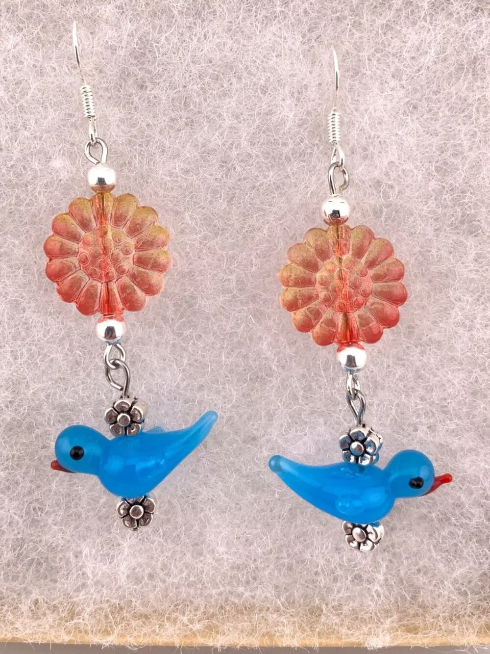 BLUEBIRD Orange Flower Lampwork Glass Bead Handmade Earrings LR213